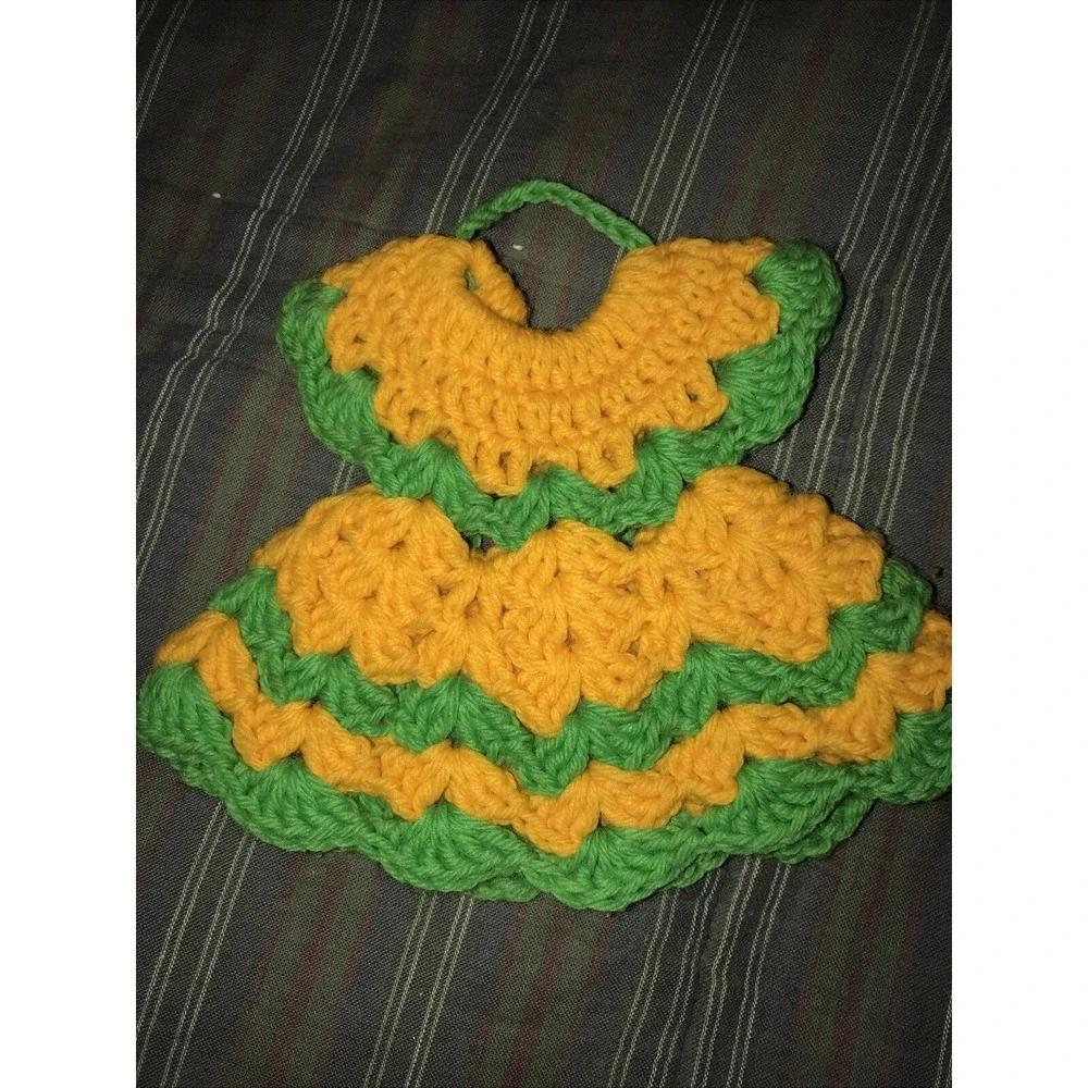 Vintage Crocheted‎ Dress Multicolored Potholder Trivet Soap Bottle Cover